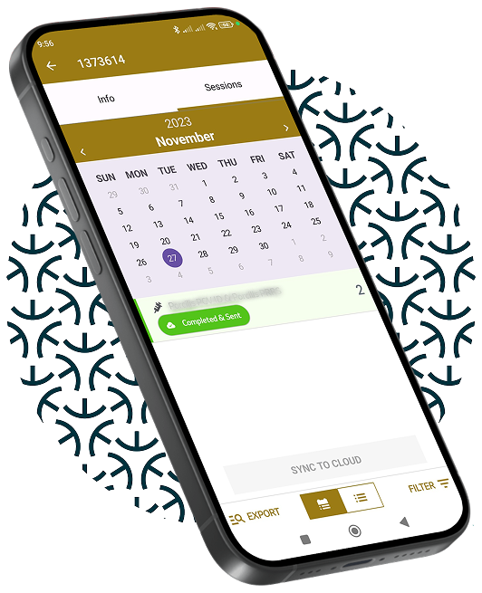 Mobiele telefoon over een cirkel gemaakt van protect and connect logo's. Toont agenda app voor vaccinatie herinneringen